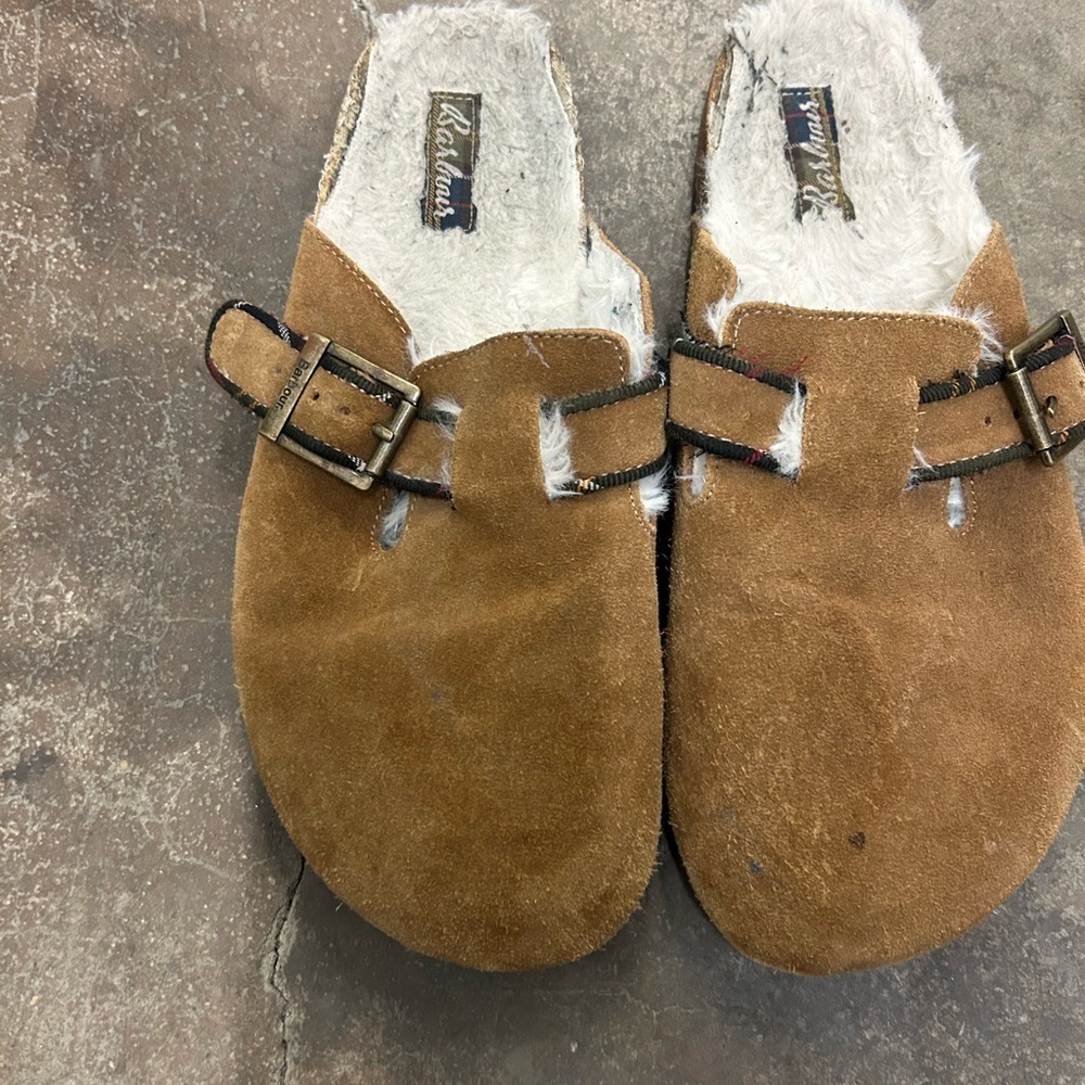 Barbour boston Brown Suede Buckle clogs naturecore‎ cabincore